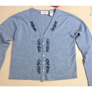 Vintage 90s City Streets Blue Beaded Floral Cardigan Sweater M